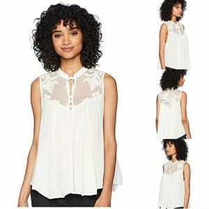 NWT Free People Ivory Embellished Henley Blouse